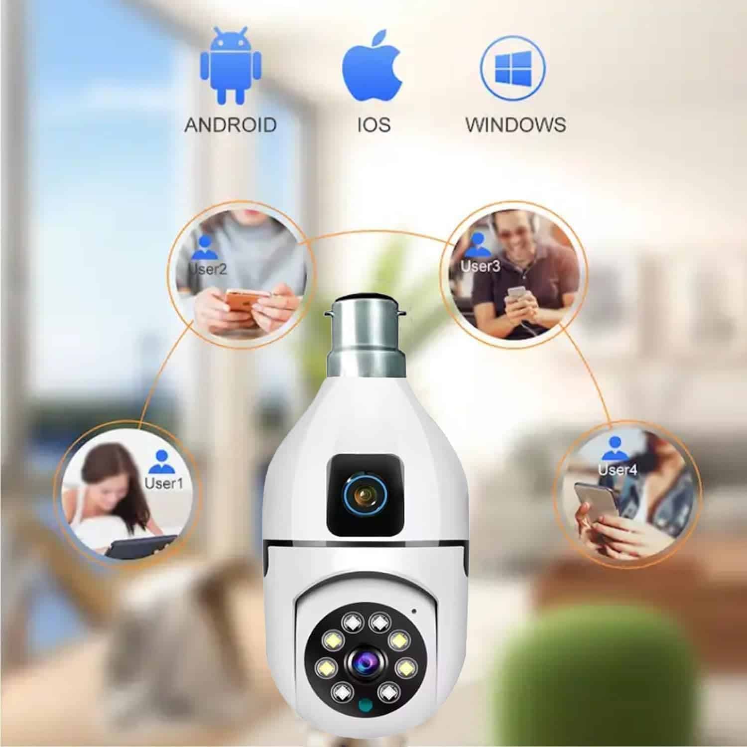 V380 Wireless CCTV Bulb PTZ Dual Camera – 1080P Smart WiFi Security Camera with Dual Lens & Two-Way Audio