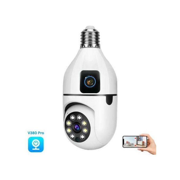 V380 Wireless CCTV Bulb PTZ Dual Camera – 1080P Smart WiFi Security Camera with Dual Lens & Two-Way Audio